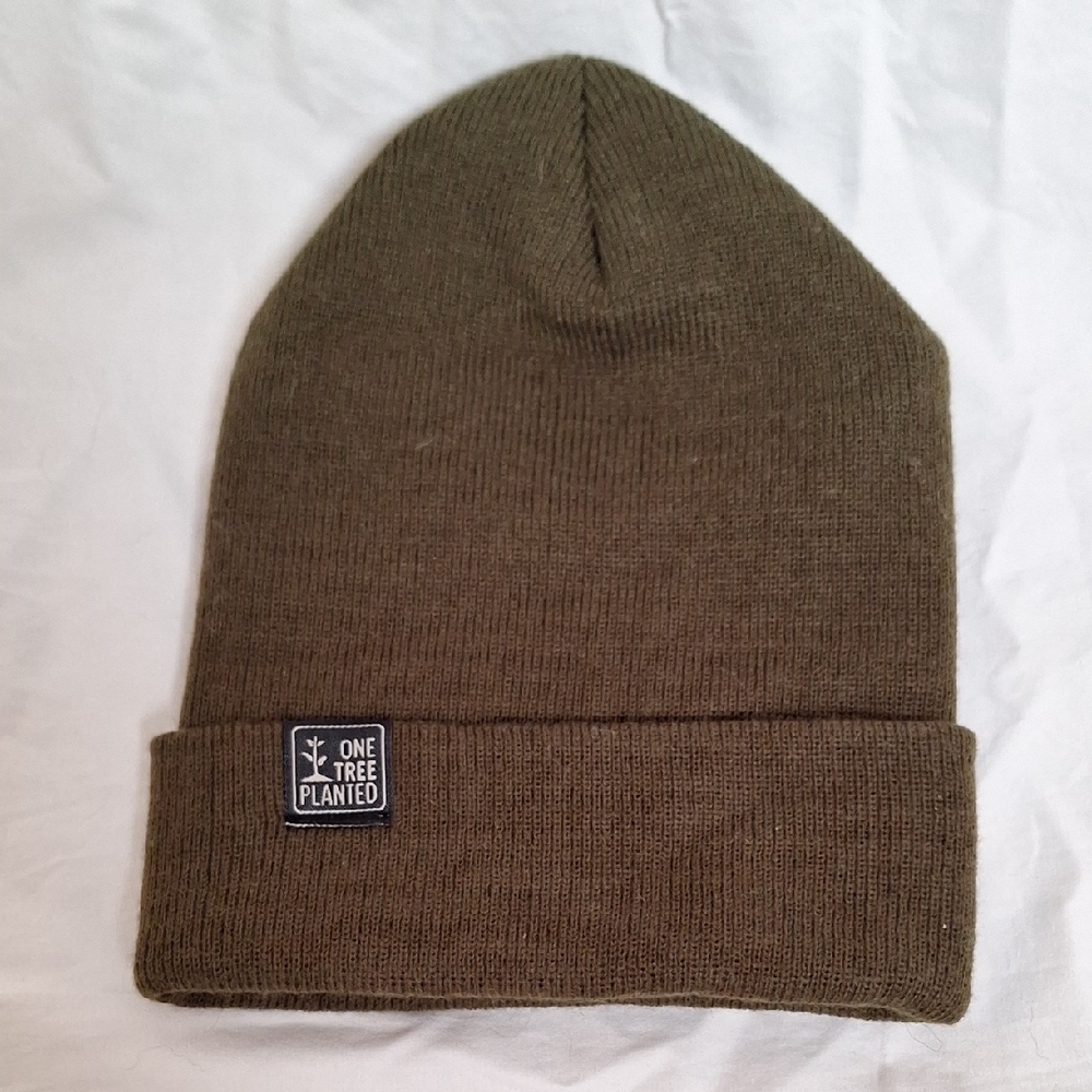 Womens Olive Acrylic Knit Beanie -One Tree Planted  Logo Size Small